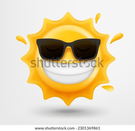 Smiling sun emoticon with sunglasses. 3d vector emoji isolated on white background 