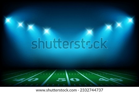 Illuminated american football stadium with projectors. 3d vector illustration

