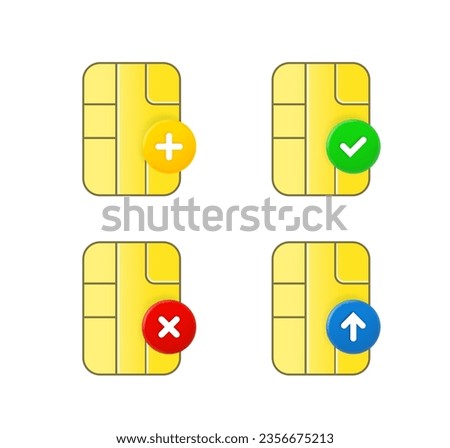 SIM card icon set with different pictograms. 3d vector icons set
