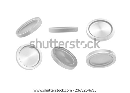 Shining silver coins clipart. 3d vector elements isolated on white background