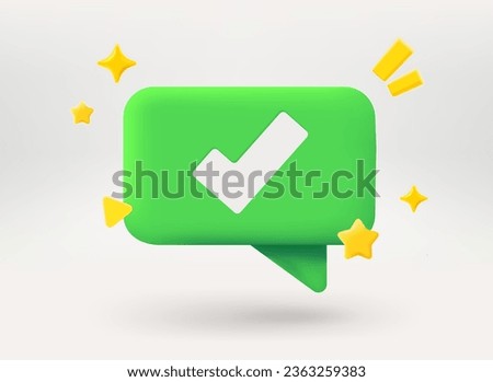 Green speech bubble with check mark. 3d vector illustration
