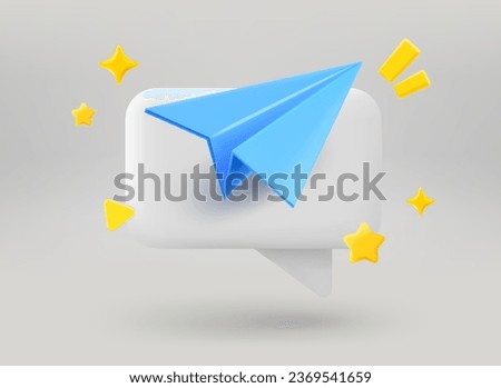 Speech bubble with blue plane. 3d vector illustration