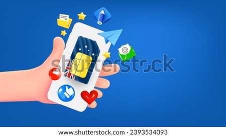 Man holding smartphone with Australian mobile operator SIM card and app icons. Safety concept. 3d banner with copy space