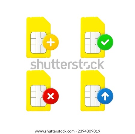 Sim card icon set with different pictograms. 3d vector icons set