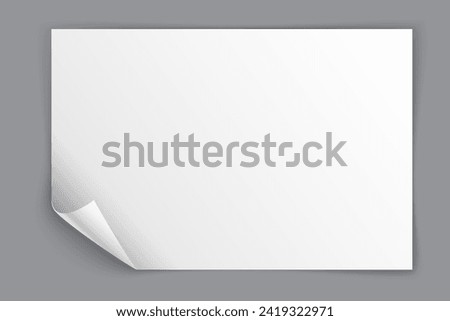 White paper sheet with bending bottom left corner isolated on grey background. Vector illustration
