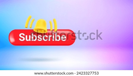 Subscribe button with icons. Vector 3d banner with copy space

