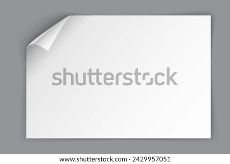 White paper sheet with bending top left corner isolated on grey background. Vector illustration

