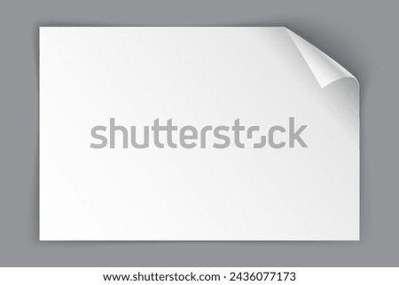 White paper sheet with bending top right corner isolated on grey background. Vector illustration

