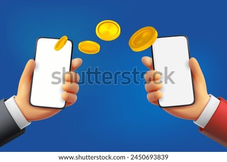 Payment concept with two smartphones. 3d vector illustration