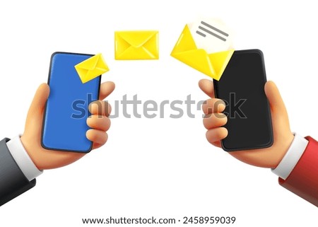 Sending letter concept with two smartphones. 3d vector illustration
