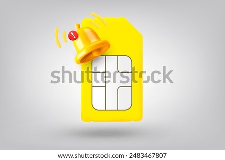 Cellphone SIM card with notification bell. 3d vector illustration