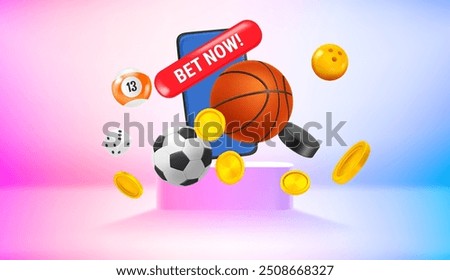 Vivid room with sport inventory. Net now concept. Realistic 3d vector illustration 