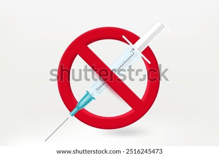 No drugs concept with syringe. 3d vector illustration