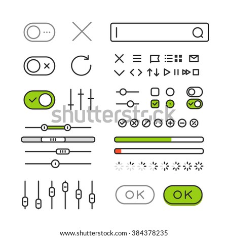 Different style trendy interface vector elements and pictograms collection isolated on white