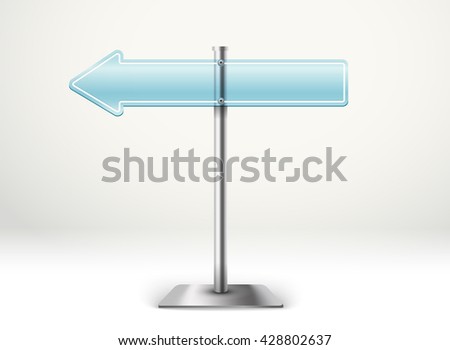 Blank metal glass arrow board. Template for a text. Direction to the left