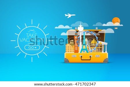 Travel bag vector illustration. Vacation design template. Take vacation 