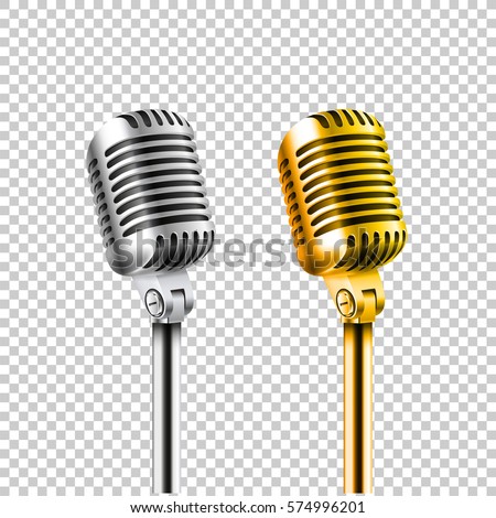Different concert microphones collection vector illustration isolated on transparent