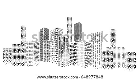 Modern cityscape vector illustration. City buildings perspective 