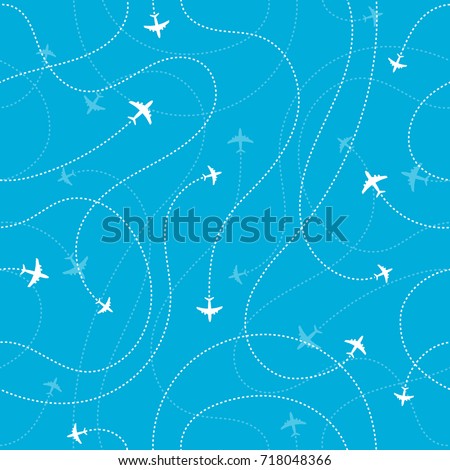 Airplane destinations seamless background. Adventure time concept