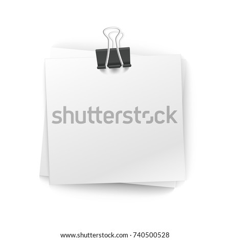 Office paper stack with pin isolated on white