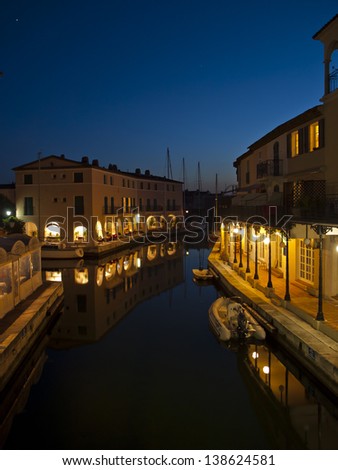 Water streets of Port Grimaud by night
