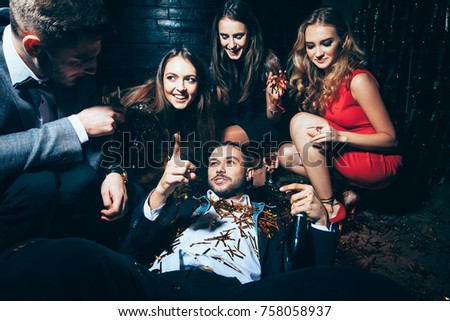 Similar – Image, Stock Photo Drunk man lying on messy cloth with smashed cake