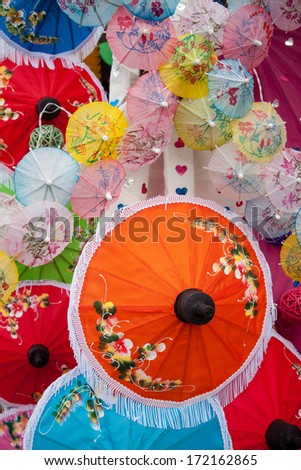 umbrella made Ã?Â¢??Ã?Â¢??of paper / cloth Arts and crafts of the village Bo Sang, Chiang Mai Thailand.