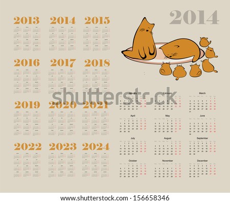 calendar 2014 with cat