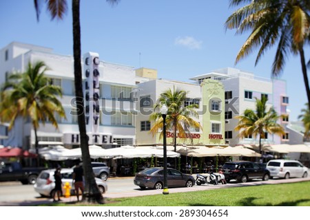 MIAMI BEACH - JUNE 19: Photo of Lummis Park and deco hotels on Ocean Drive June 19, 2015 in Miami Beach FL