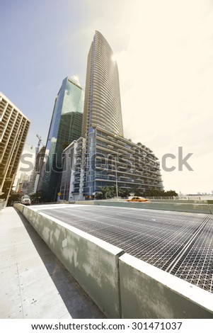MIAMI - JULY 12: image of Epic residences and hotel at downtown Miami shot from the Brickell Bridge facing north July 12, 2015 in Miami FL