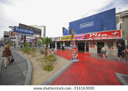 LAS VEGAS - AUGUST 7: Typical street scene of the main strip in Las Vegas which is a city in Nevada and was established in 1906 August 7, 2015 in Las Vegas NV
