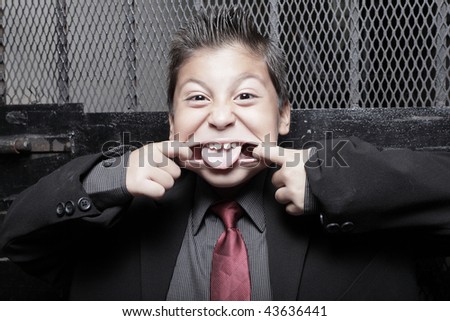 Young child making a funny face