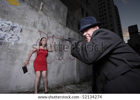 Stalker trapping his victim in a dark urban setting