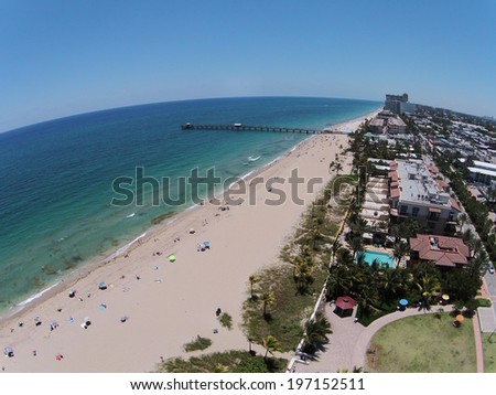Aerial beach scenery from Pompano Beach, South Florida