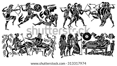 Big collection of silhouettes of Greeks