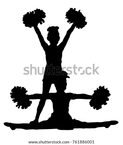 Black silhouette of girl cheerleaders. Sports, cheerleading, split. Two silhouettes of girls.