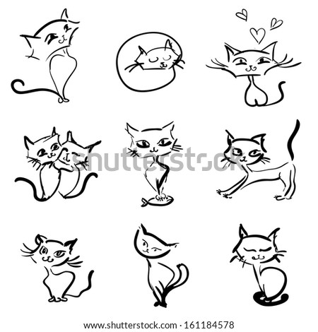 Hand Drawn Cats Vector Icons Collection - 161184578 : Shutterstock