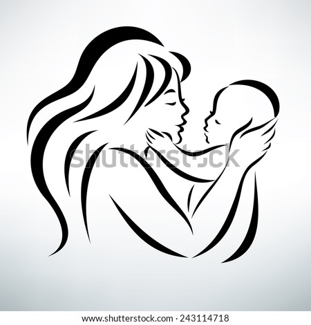 Young Mom Hugs Her Baby, Stylized Vector Symbol - 243114718 : Shutterstock