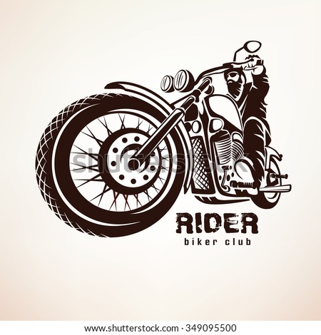 biker, motorcycle grunge vector silhouette, retro emblem and label