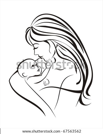 Mother And Child, Vector Sketch In Black Lines - 67563562 : Shutterstock