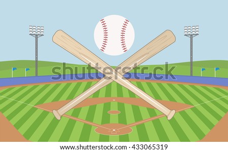 baseball field with baseball bats and flying ball for banner , logo vector