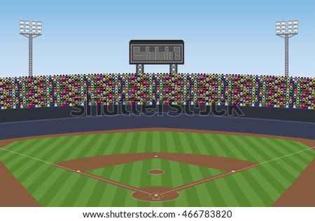Baseball Stadium With Crowd on Grandstand. Vector