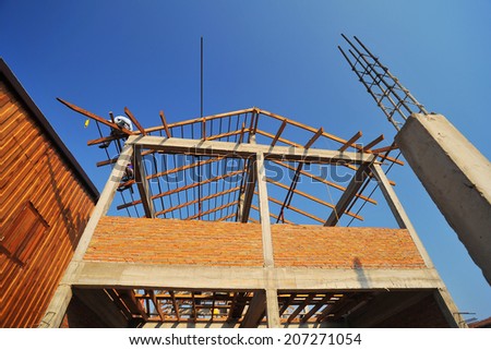 asian house construction build worker : reinforced concrete