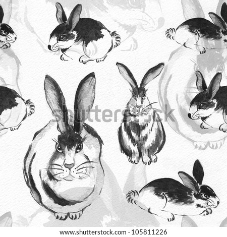Seamless rabbits animal pattern. Wallpaper background