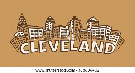 Cleveland Skyline silhouette on beige cardboard background. Vector