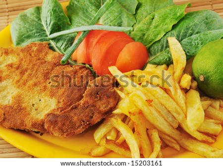 perfectly cooked schnitzel in a restaurant