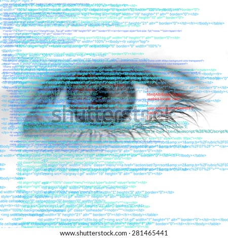 Web Computer Code with Human Eye Abstract Background - big size