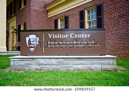 A sign welcomes visitors to the site of the Shiloh Civil War battlefield.