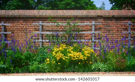 Flowers along the wall of George Washington\'s Mount Vernon plantation in Virginia.