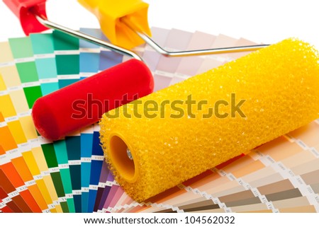 Paint rollers and color samples for interior and exterior decoration works